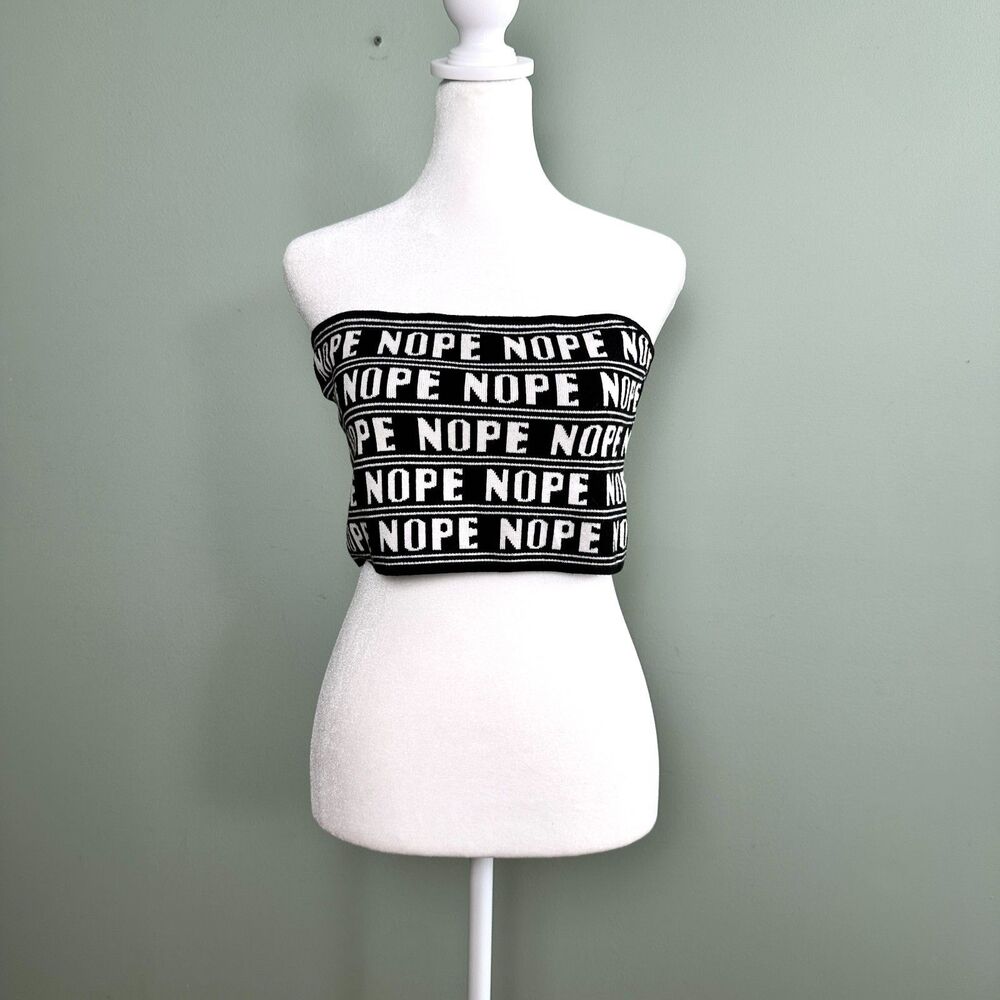 Urban Outfitters Tube Top Strapless Cropped Knit NOPE Womens Large Black Party